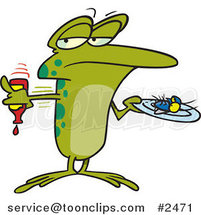 Cartoon Frog Putting Ketchup on a Fly by Toonaday