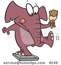 Cartoon Chubby Elephant Holding an Ice Cream Cone and Standing on a Scale by Toonaday