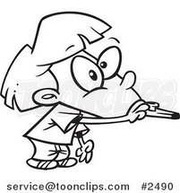 Cartoon Black and White Line Drawing of a Girl Blowing a Kazoo by Toonaday