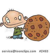 Cartoon Toddler Rolling a Large Chocolate Chip Cookie by Toonaday