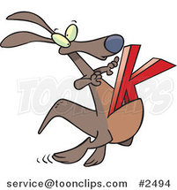 Cartoon Kangaroo with a K in Its Pouch by Toonaday