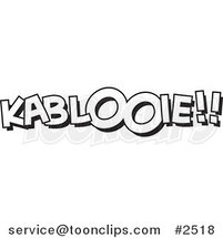 Cartoon Black and White Line Drawing of KABLOOIE by Toonaday