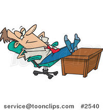 Cartoon Business Man Kicking Back with His Feet on His Desk by Toonaday