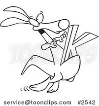 Cartoon Black and White Line Drawing of a Kangaroo with a K in Its Pouch by Toonaday