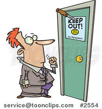 Cartoon Business Man at a Door with a Keep out Sign by Toonaday