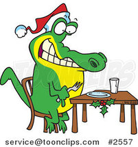 Cartoon Christmas Gator Anticipating Dinner by Toonaday