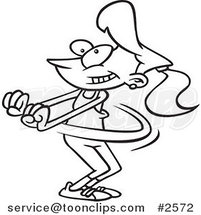 Cartoon Black and White Line Drawing of a Jazzercise Lady Dancing by Toonaday