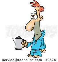 Cartoon Tired Guy Holding a Coffee Pot by Toonaday