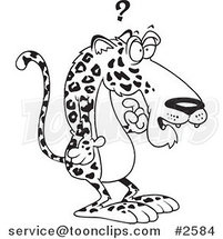 Cartoon Black and White Line Drawing of a Confused Jaguar by Toonaday