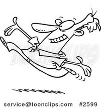 Cartoon Black and White Line Drawing of a Joyful Guy Running by Toonaday