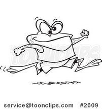 Cartoon Black and White Line Drawing of a Jogging Frog by Toonaday