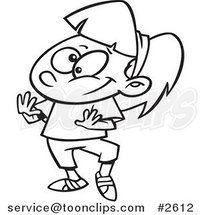 Cartoon Black and White Line Drawing of a Dancing Jazzercise Girl - 1 by Toonaday