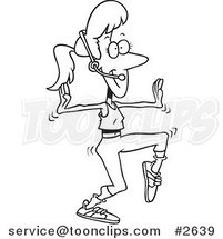 Cartoon Black and White Line Drawing of a Jazzercise Instructor by Toonaday