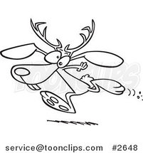 Cartoon Black and White Line Drawing of a Running Jackalope by Toonaday