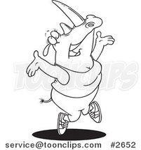 Cartoon Black and White Line Drawing of a Jazzercise Rhino by Toonaday