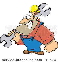 Cartoon Strong Builder Carrying a Wrench by Toonaday