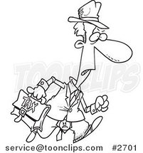 Cartoon Black and White Line Drawing of a Grumpy Tax Guy by Toonaday