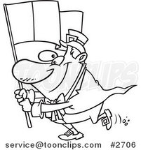 Cartoon Black and White Line Drawing of a Guy Carrying an Irish Flag by Toonaday