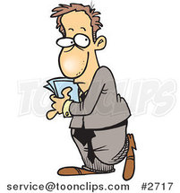 Cartoon Introverted Business Man Hiding Papers by Toonaday