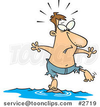 Cartoon Stranded Guy Standing on a Tiny Island by Toonaday