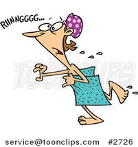 Cartoon Lady Rushing for a Phone Call in a Towel by Toonaday