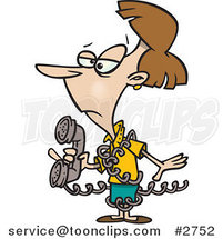 Cartoon Inept Lady Tangled in a Phone Cord by Toonaday