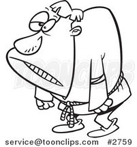 Cartoon Black and White Line Drawing of a Hunchback by Toonaday