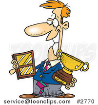 Cartoon Business Man Holding His Awards by Toonaday