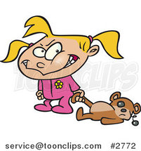 Cartoon Terrible Two Year Old Girl Dragging Her Teddy Bear by Toonaday