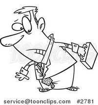 Cartoon Black and White Line Drawing of a Stuck Business Man by Toonaday