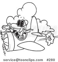 Cartoon Coloring Page Line Art of a Happy Pilot by Toonaday