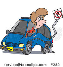 Cartoon Lady Backing Her Minivan into a Pole by Toonaday