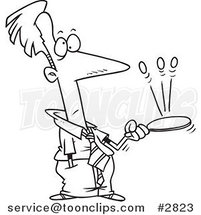 Cartoon Black and White Line Drawing of an Idle Business Man Playing with a Paddle by Toonaday