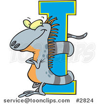 Cartoon Iguana with His Tail Wrapped Around an I by Toonaday