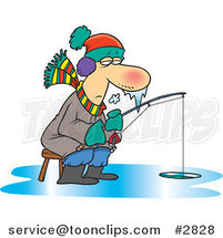 Cartoon Frozen Guy Ice Fishing by Toonaday