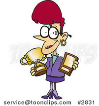 Cartoon Proud Business Woman Showing Her Awards by Toonaday