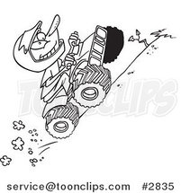 Cartoon Black and White Line Drawing of a Boy Riding an ATV Uphill by Toonaday