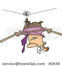 Cartoon Business Man Suspended Upside down from a Tight Rope by Toonaday