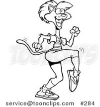 Cartoon Coloring Page Line Art of an Aerobic Cat Exercising by Toonaday