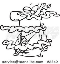 Cartoon Black and White Line Drawing of a Business Man in a Fog by Toonaday