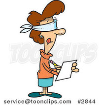 Cartoon Blindfolded Lady Taking Impartial Notes by Toonaday