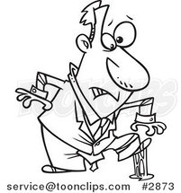 Cartoon Black and White Line Drawing of a Business Man in a Sticky Situation by Toonaday