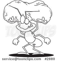 Cartoon Black and White Line Drawing of a Worker Ant Carrying a Crumb by Toonaday