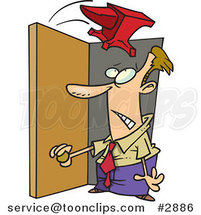 Cartoon Anvil Falling on a Business Man in a Doorway by Toonaday