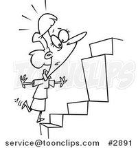 Cartoon Black and White Line Drawing of a Business Woman Noticing an Inconsistency in Steps by Toonaday