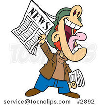 Cartoon News Boy Yelling an Announcement by Toonaday