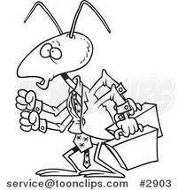 Cartoon Black and White Line Drawing of a Business Ant by Toonaday