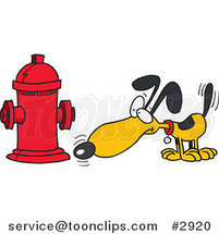 Cartoon Dog Anticipating Relieving Himself on a Hydrant by Toonaday