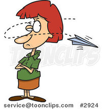 Cartoon Paper Plane Annoying a Business Woman by Toonaday