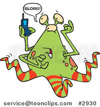 Cartoon Alien Using a Cell Phone by Toonaday